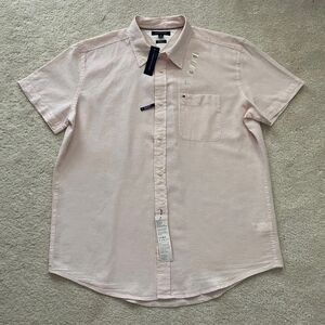NWT Tommy Hilfiger Men's Pink Short Sleeve Linen Shirt Size XL
